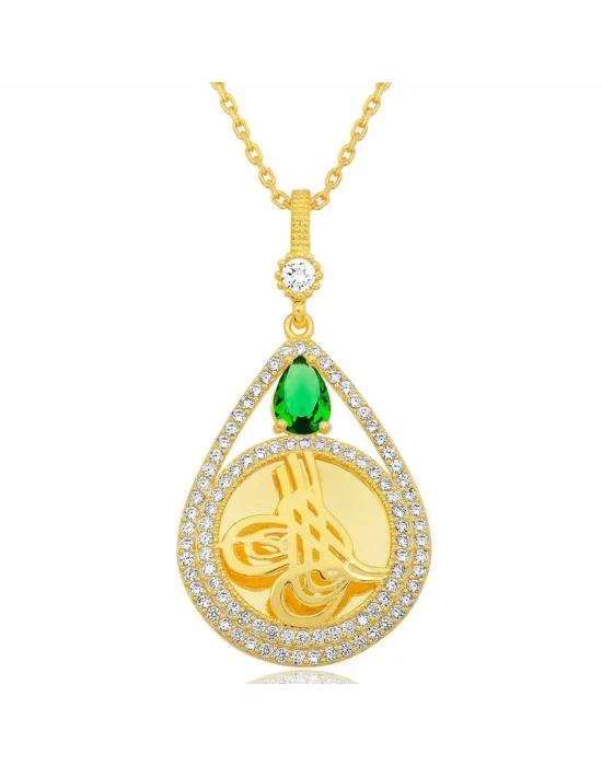 Gümüş Gold Kaplama Damla Tuğralı Kadın Kolye