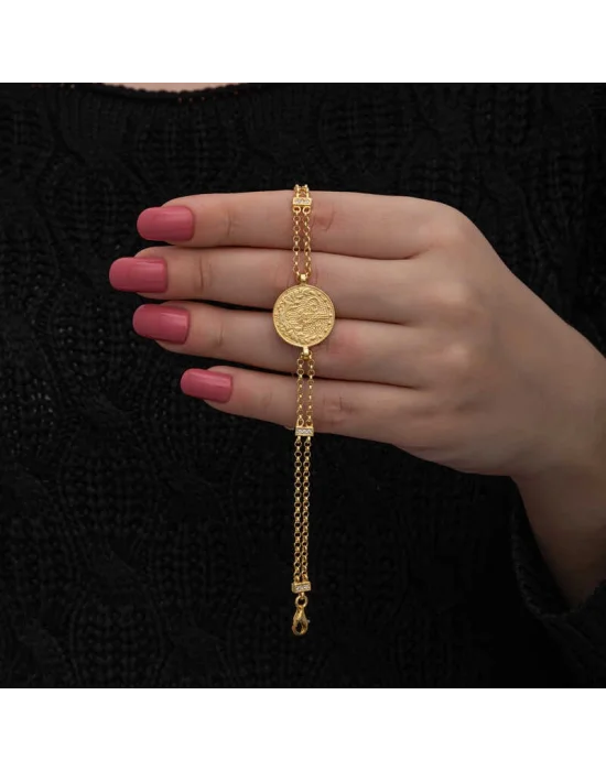 Gümüş Gold Kaplama Tuğralı Kadın Bileklik