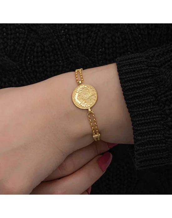 Gümüş Gold Kaplama Tuğralı Kadın Bileklik