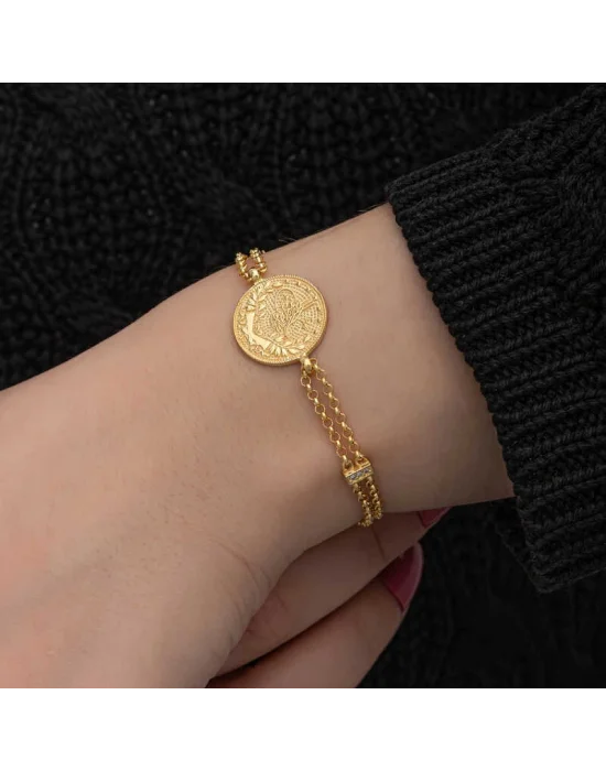 Gümüş Gold Kaplama Tuğralı Kadın Bileklik