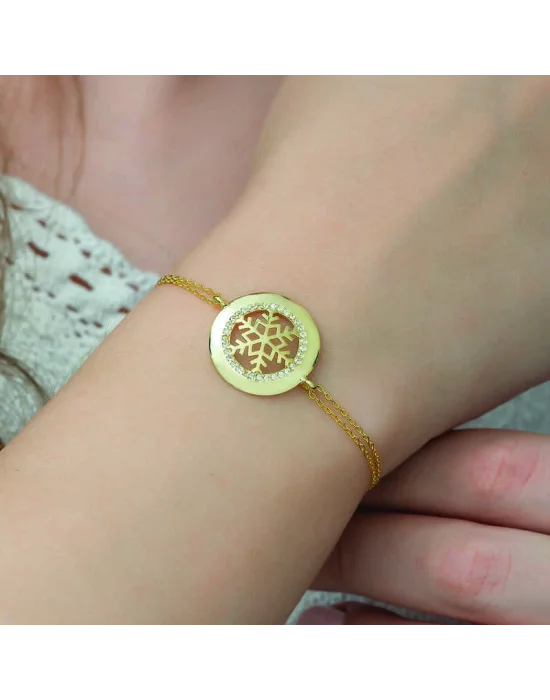 Gümüş Gold Kar Tanesi Bayan Bileklik