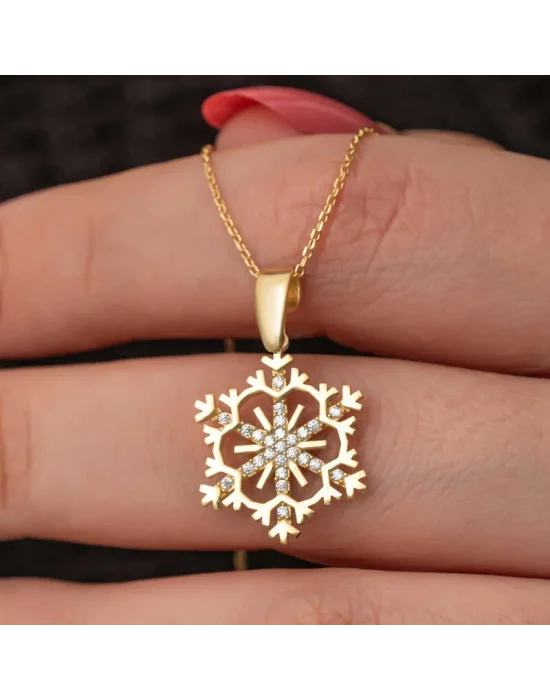 Gümüş Gold Kar Tanesi Kadın Kolye