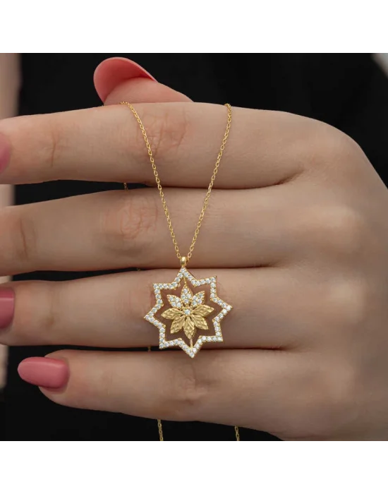 Gümüş Gold Kar Tanesi Kadın Kolye