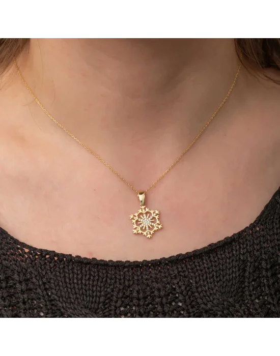 Gümüş Gold Kar Tanesi Kadın Kolye