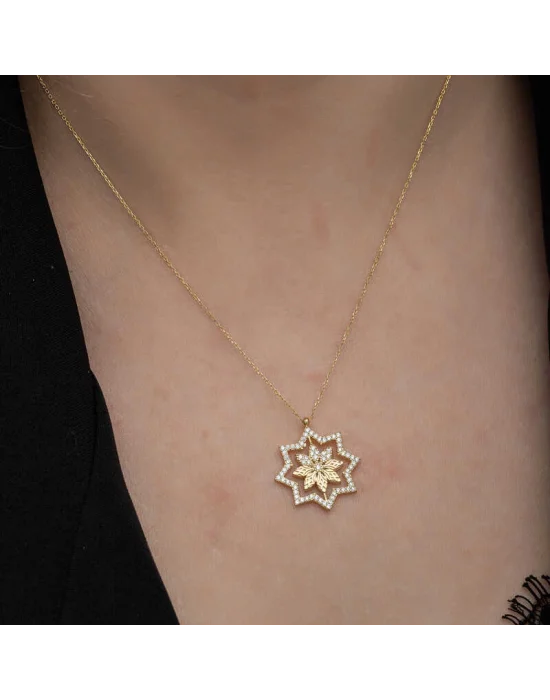 Gümüş Gold Kar Tanesi Kadın Kolye