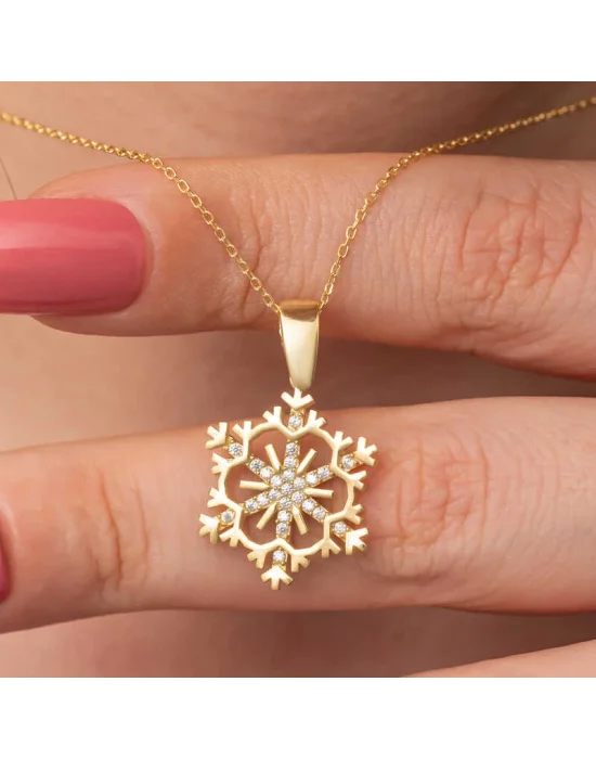 Gümüş Gold Kar Tanesi Kadın Kolye