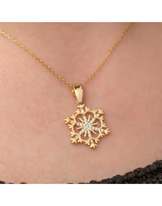 Gümüş Gold Kar Tanesi Kadın Kolye
