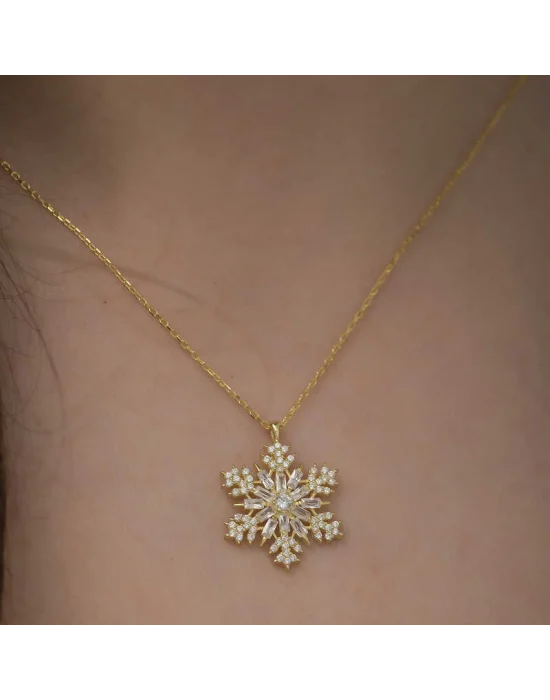 Gümüş Gold Kar Tanesi Kolye