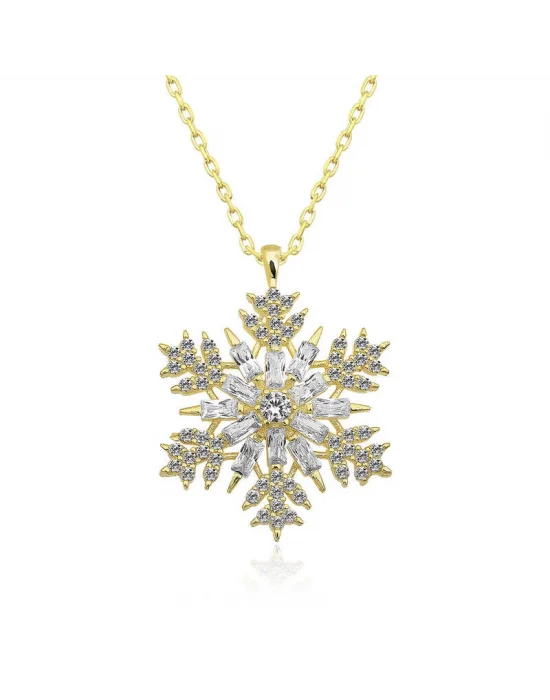 Gümüş Gold Kar Tanesi Kolye