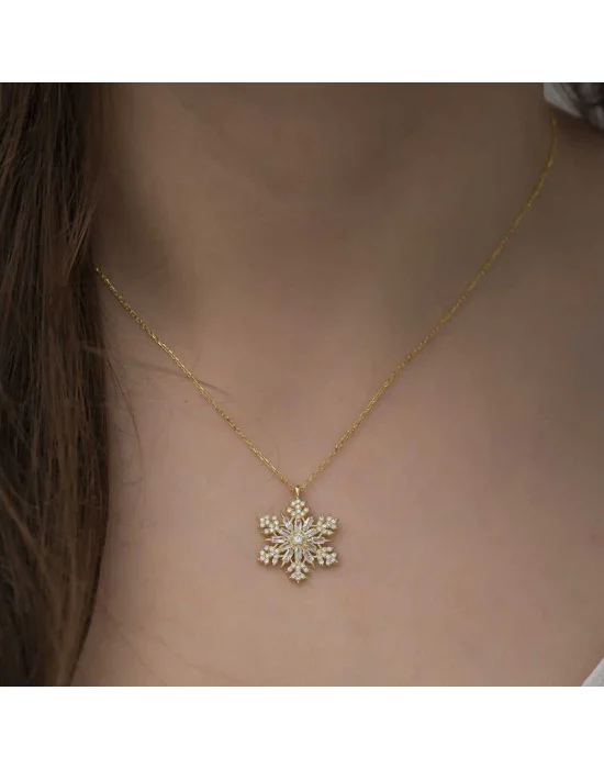 Gümüş Gold Kar Tanesi Kolye