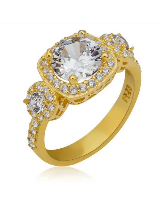 Gümüş Gold Kare Montür Tek Taş Kadın Yüzük