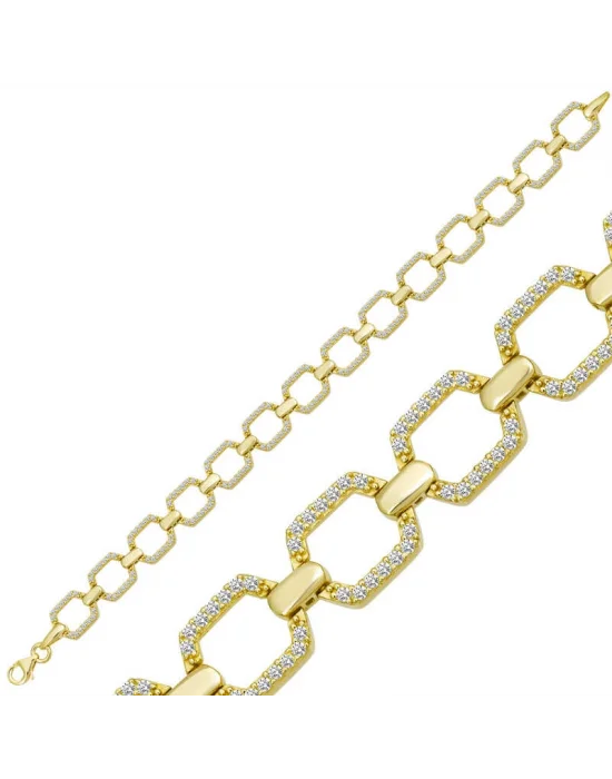 Gümüş Gold Kare Taşlı Kadın Bileklik