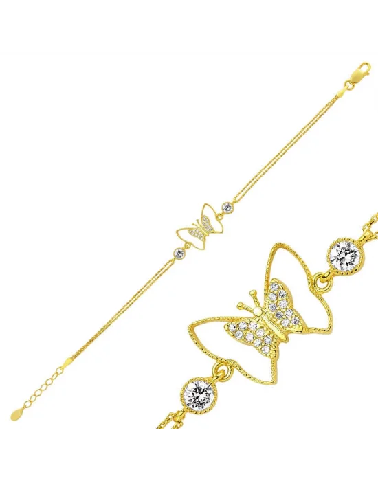 Gümüş Gold Kelebek Bayan Bileklik