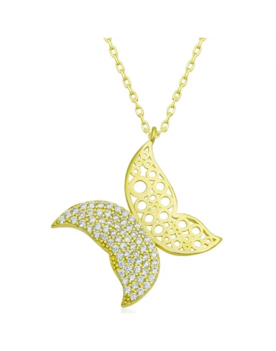 Gümüş Gold Kelebek Kadın Kolye