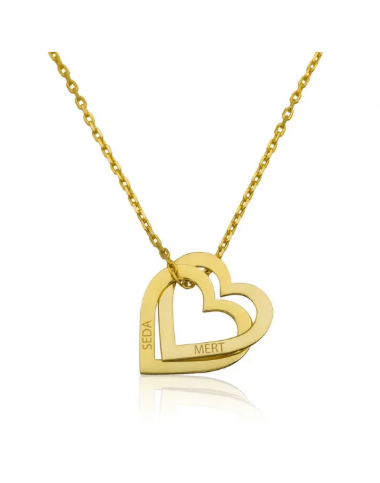 Gümüş Gold Kişiye Özel Kalpler Kolye