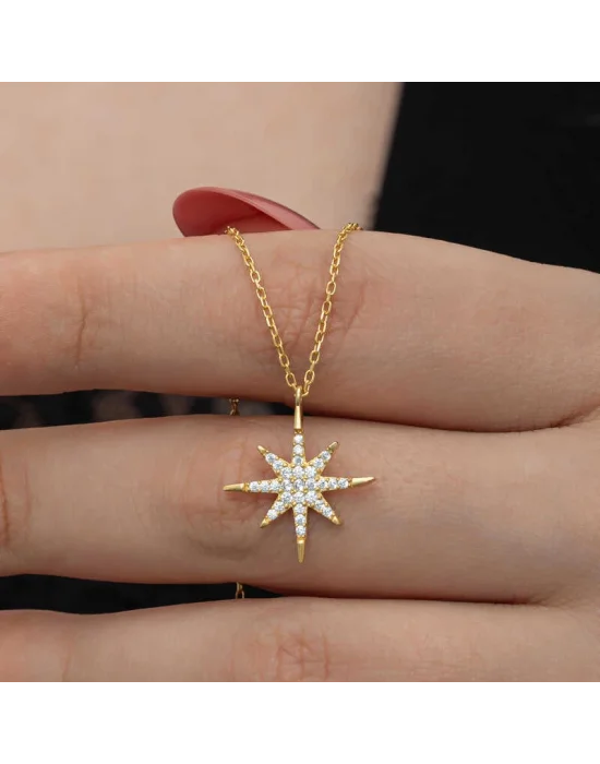 Gümüş Gold Kutup Yıldızı Kadın Kolye