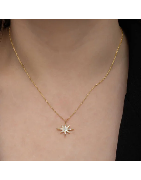 Gümüş Gold Kutup Yıldızı Kadın Kolye