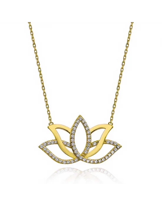 Gümüş Gold Lotus Çiçeği Kadın Kolye