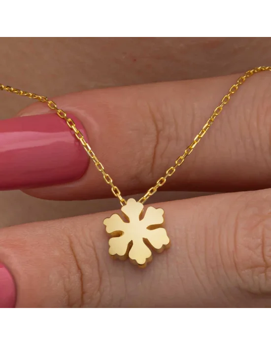 Gümüş Gold Minimal Kar Tanesi Kadın Kolye