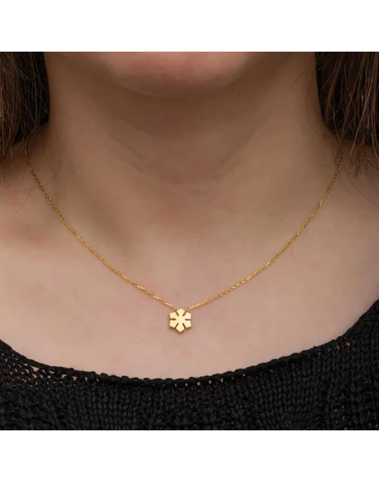 Gümüş Gold Minimal Kar Tanesi Kadın Kolye
