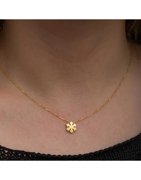 Gümüş Gold Minimal Kar Tanesi Kadın Kolye