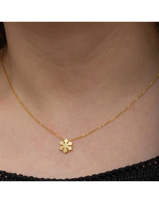 Gümüş Gold Minimal Kar Tanesi Kadın Kolye