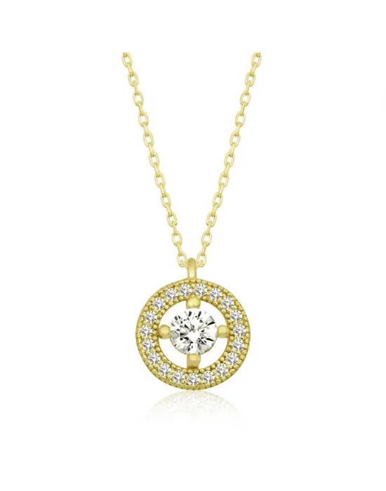 Gümüş Gold Minimal Yuvarlak Tektaş Kadın Kolye