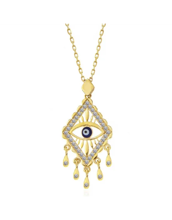 Gümüş Gold Nazarlı Göz Kadın Kolye