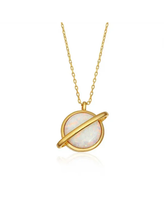 Gümüş Gold Opal Taşlı Gezegen Bayan Kolye