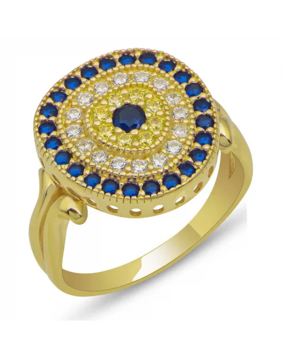 Gümüş Gold Oval Nazarlı Kadın Yüzük