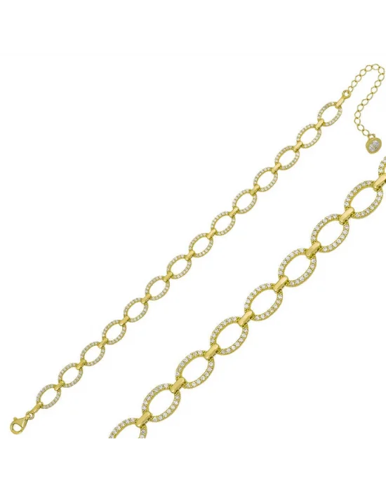 Gümüş Gold Oval Taşlı Bayan Bileklik