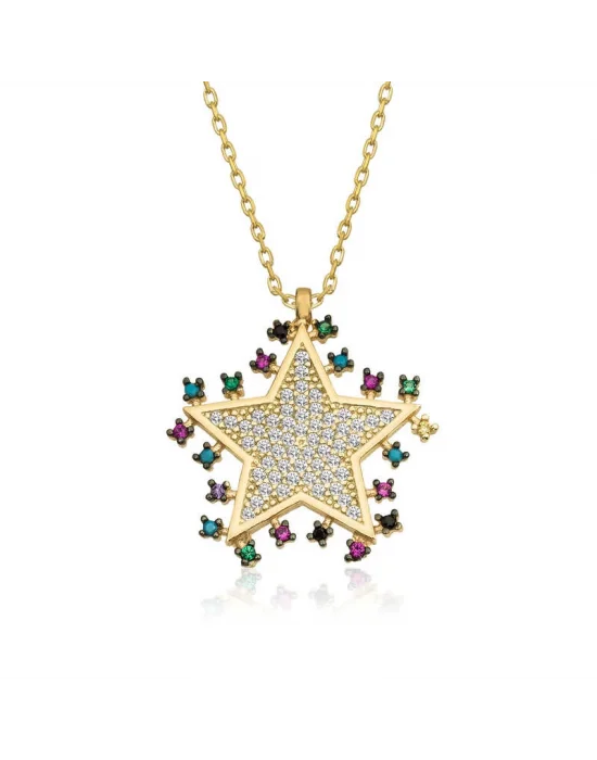 Gümüş Gold Parlayan Yıldız Kolye