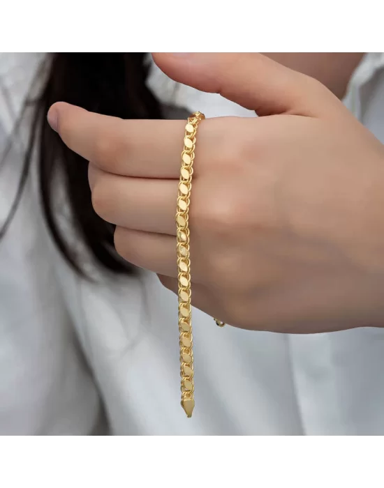 Gümüş Gold Pullu Zincir Kadın Bileklik