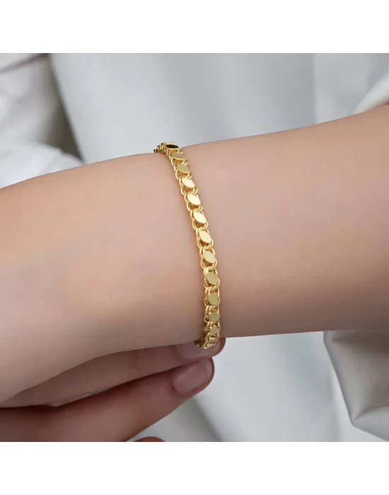 Gümüş Gold Pullu Zincir Kadın Bileklik