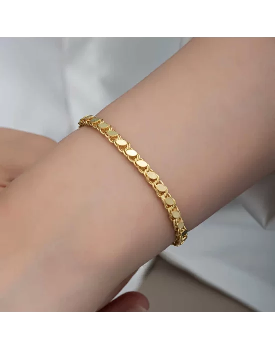 Gümüş Gold Pullu Zincir Kadın Bileklik