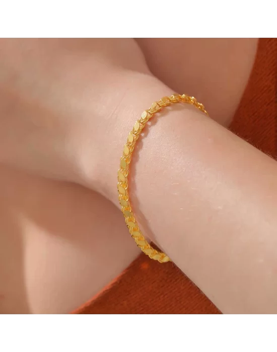 Gümüş Gold Pullu Zincir Kadın Bileklik
