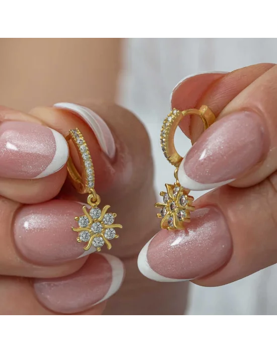 Gümüş Gold Sallantılı Güneş Kadın Küpe