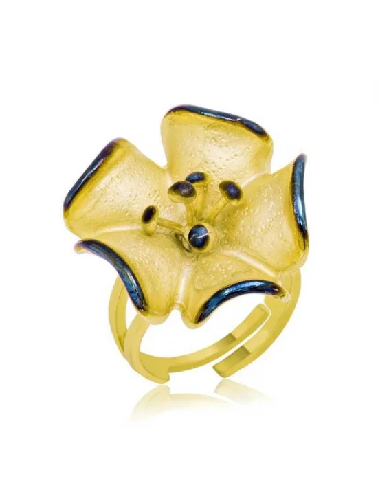 Gümüş Gold Sarı Çiçek Bayan Yüzük