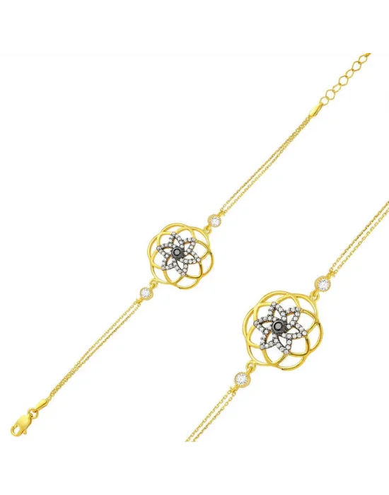 Gümüş Gold Sarı Yaşam Çiçeği Bayan Bileklik