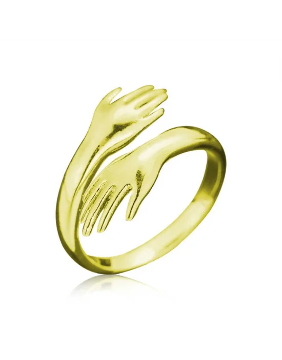 Gümüş Gold Sarılan Eller Yüzük