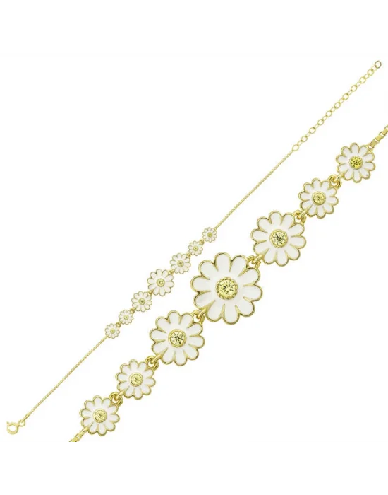 Gümüş Gold Sıralı Papatya Bayan Bileklik