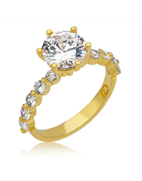 Gümüş Gold Tek Taş Kadın Yüzük