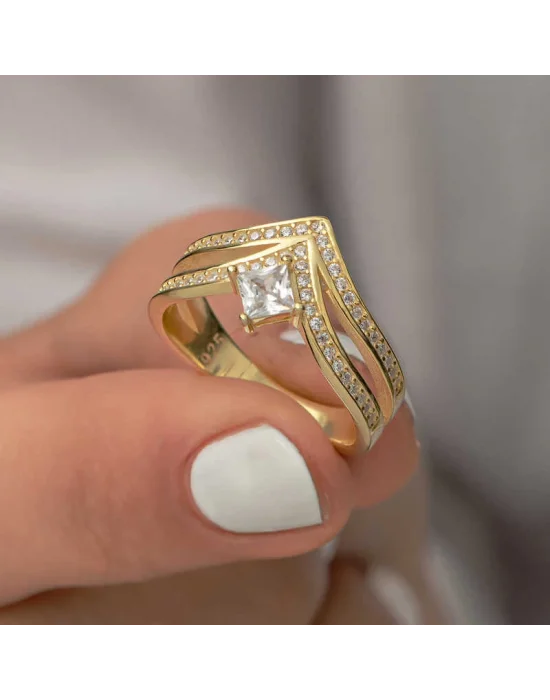 Gümüş Gold Tek Taş Kadın Yüzük