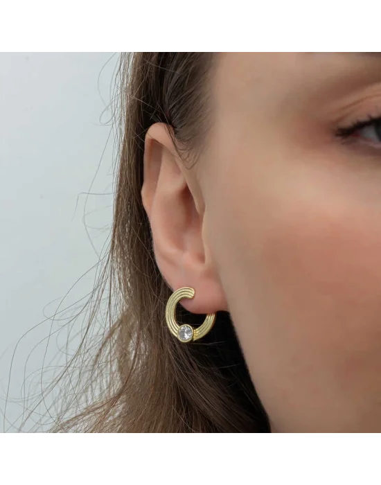 Gümüş Gold Tektaş Halka Kadın Çivili Küpe