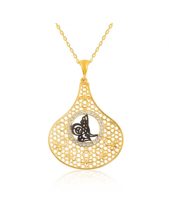 Gümüş Gold Tuğra Bayan Kolye