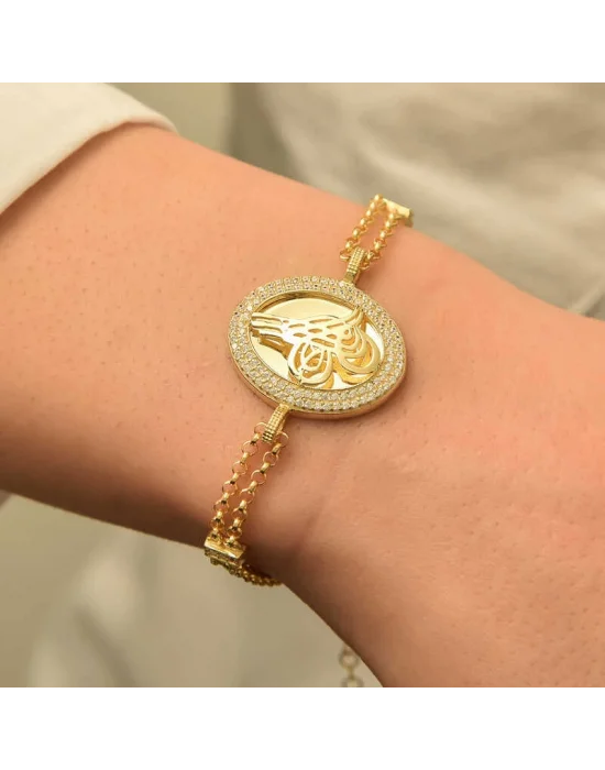 Gümüş Gold Tuğralı Bayan Bileklik