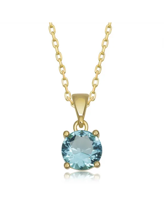 Gümüş Gold Turkuaz Kristal Yuvarlak Taşlı Kadın Kolye