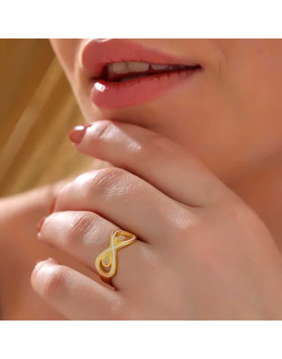 Gümüş Gold Zirkon Taşlı Sonsuzluk Kadın Yüzük