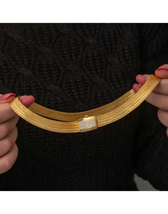 Gümüş Gold Zirkon Taşlı Trabzon Hasır Kadın Kolye