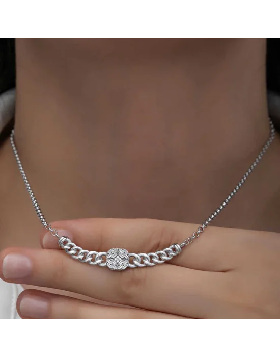 Gümüş Gurmet Zincirli Kare Baget Taşlı Kadın Kolye